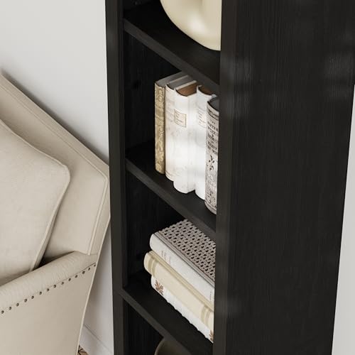 5-Tier Narrow Bookshelf, Adjustable Shelves, 72.5" - color: Black