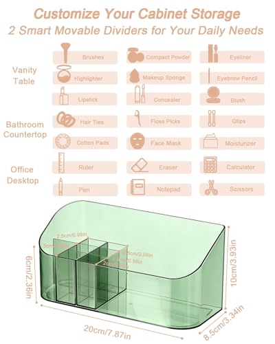 Makeup Tray Holder Organizer Cosmetic Display Case Tabletop Desktop Vanity Countertop Bathroom Wall Cabinet Medicine Storage Box 9 Dividers 2 Removable Women Ladies Girls Gifts Crystal Green 1 PACK - color: Crystal Green