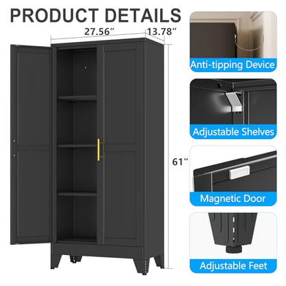 pozdeg 61" Black Steel Tall Garage Storage Cabinet - color: Black, size: 13.8"D x 27.56"W x 61"H