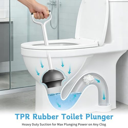 Sellemer Toilet Brush and Plunger Set, Curved Head for Deep Cleaning, White - color: White