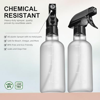Bealee Empty Spray Bottles 2 Pack 10 Oz, Mist & Stream, Heavy Duty Spraying