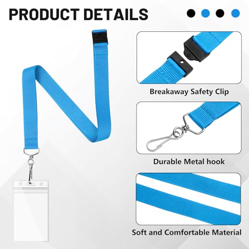 100-Pack Sky Blue Breakaway Lanyards with Waterproof Badge Holders, Polyester Neck Straps for ID Cards, Events, Office, and Schools - color: Sky Blue
