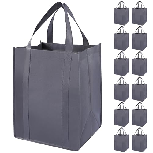 12 Pack Heavy Duty Reusable Grocery Bags - Large Shopping Totes Reinforced Handles, Holds 40 lbs, Foldable and Washable (Grey) - color: Grey