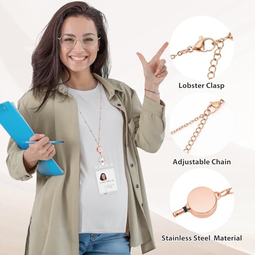 Rose Gold Badge Holder Lanyard with 2 Waterproof Id Holders, Retractable - color: Rose Gold