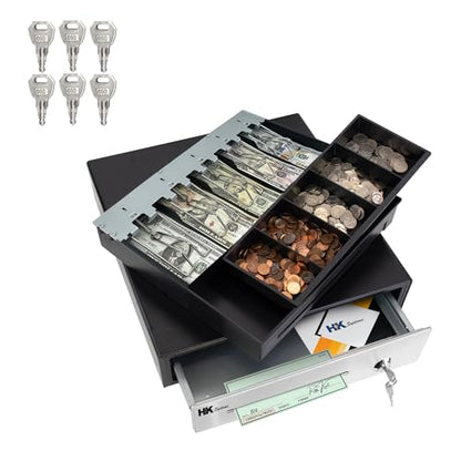 HK SYSTEMS 16inch "Stainless Steel" Front Heavy Duty POS "USB" Interface Cash Drawer with 5Bill/5Coin (BLACK) "NO compatibility with Square POS system for now" - color: 16" POS-USB Black