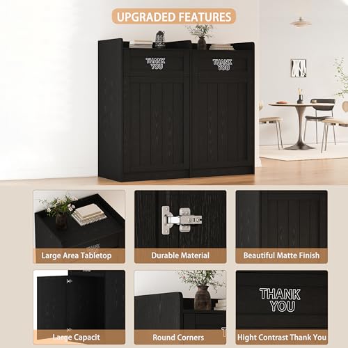 Double 40 Gallon Restaurant Trash Can Cabinet, Wooden Commercial Trash Cans and Garbage Receptacle with Tray Holder, Large Trash Cabinet for Restaurant, Kitchen, Office, Black (Black, Double) - color: Black-a, size: Full