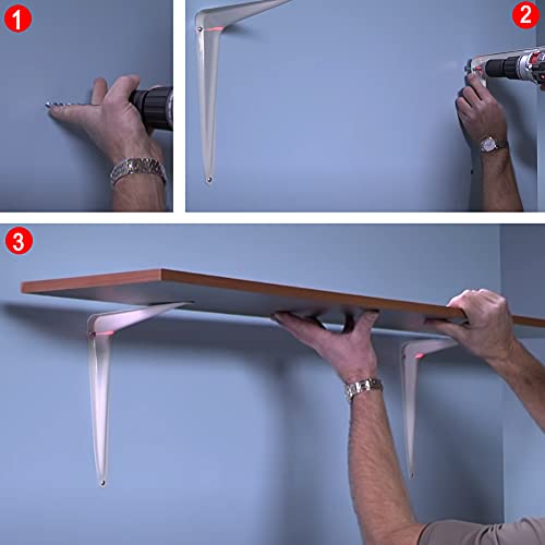 Shelf Bracket 12×10 in, 10 PCS White Shelving Brackets, L Brackets for Shelves Shelf Install, Bookshelf, Garden Boards - size: 12×10Shelf Brackets