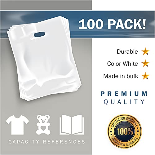 12x18 White Plastic Bags, Medium, Glossy Finish, 2 Mil Thick, 100 Pack