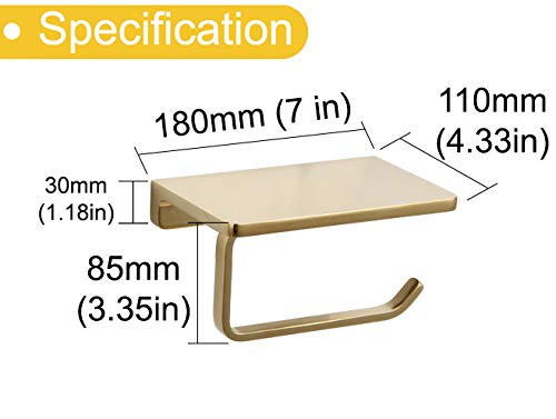 Linkaa Gold Toilet Paper Holder with Shelf,Wall Mount Toilet Tissue Holder - color: Brushed Brass