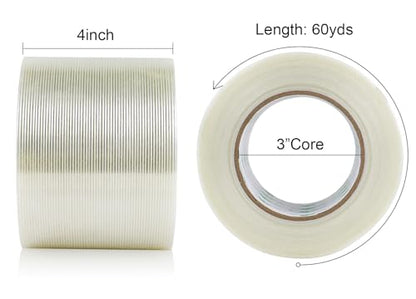 BOMEI PACK Wide Strapping Tape, 4Inch Heavy Duty Reinforced Packing Tape, Fiberglass Filament 60yds 5.5Mil - size: 100mm x 60y/1roll