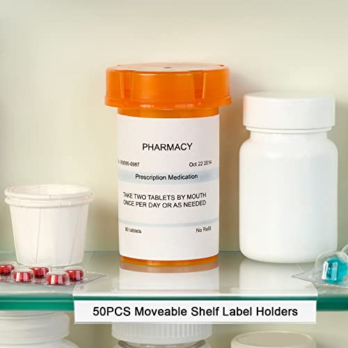 Tinlade 50 Pcs Clear Moveable Shelf Label Holders with 50 Insert