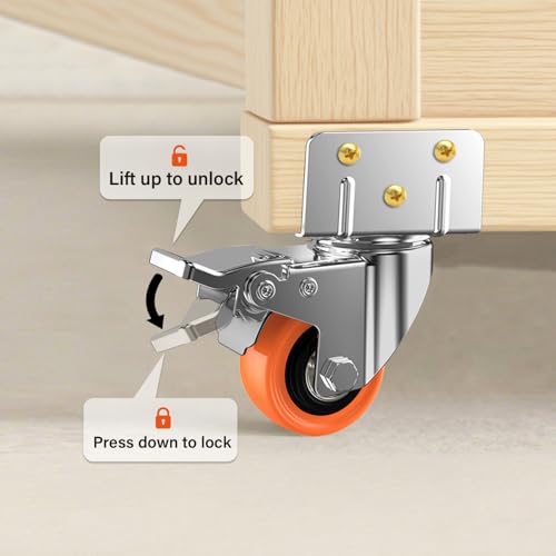 3" L-Shaped Caster Wheels Set of 4, Side Mount Swivel Casters - size: 3 inch