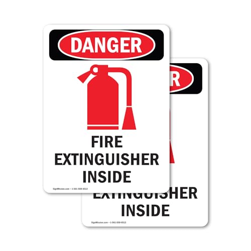 (2 Pack) Fire Extinguisher Inside OSHA Danger Sign 18 Inch X 24 Inch Vinyl Label Decal Sticker Weather Resistant, UV Protected for Workplace, Business, and Construction Site, Made in the USA