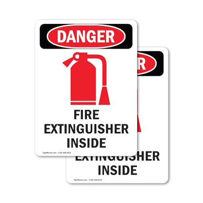(2 Pack) Fire Extinguisher Inside OSHA Danger Sign 18 Inch X 24 Inch Vinyl Label Decal Sticker Weather Resistant, UV Protected for Workplace, Business, and Construction Site, Made in the USA