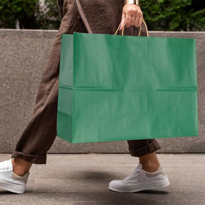BLEWINDZ 50Pcs Paper Gift Bags Large 16x6x12 Inches - Kraft Paper Bags with Handles Bulk – Deep Green Goodie Bag Shopping Bag for Grocery Merchandise - color: Deep Green