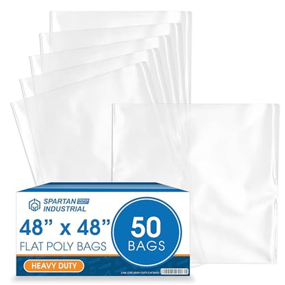 48" X 48" Open-End Flat Poly Bags (50 Count) - 2 Mil Clear Plastic Bags - size: 48” X 48”