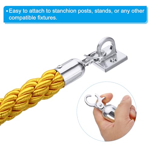 PATIKIL Stanchion Rope, 2 Pack 1.5m/5Ft Barrier Rope Twisted Post Ropes with Snap Hooks for Posts Stands Queue Divider Crowd Control of Hotel, Yellow Silver - color: Yellow/Silver