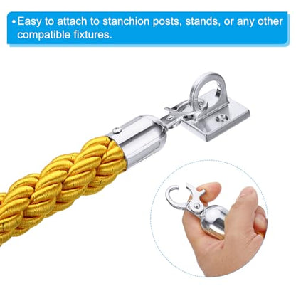 PATIKIL Stanchion Rope, 2 Pack 1.5m/5Ft Barrier Rope Twisted Post Ropes with Snap Hooks for Posts Stands Queue Divider Crowd Control of Hotel, Yellow Silver - color: Yellow/Silver