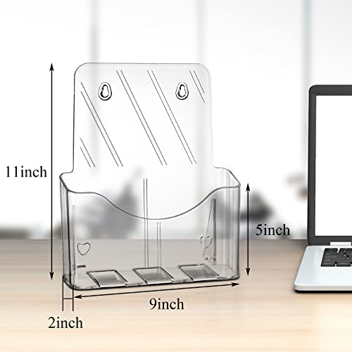 Yarlung 2 Pack Acrylic Brochure Holder, 8.5 x 11 Inches Clear Booklet Display Stand for Desk or Wall Mount, Plastic Countertop Organizer for Menu, Pamphlet, Literature, Document, Magazine, Journals