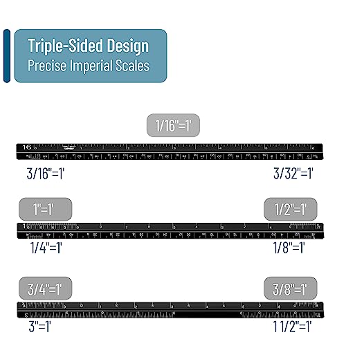Mr. Pen- Small Architectural Scale Ruler, Aluminium, 6 Inch, 2 Pack - color: C. Black & Blue