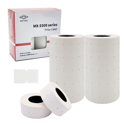 Motex 1 Line Labels - 10,000 White Blank Price and Date Gun Labels, Fits Perco 1 Line Price and Date Guns and MX-5500 - color: White, size: 10 Rolls