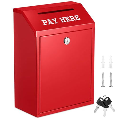 Yaocom Metal Money Cash Box,Red,11.8 x 8.6 x 4.7 Inch - color: Red, size: 11.8 x 8.6 x 4.7 Inch