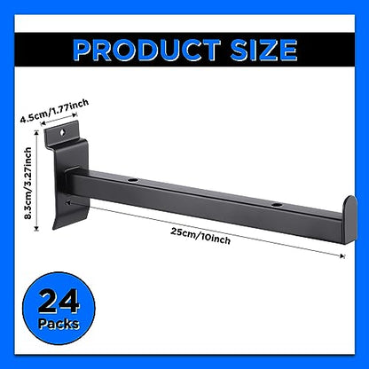 Yexiya 24 Pcs 10 Inch Slatwall Shelf Bracket Heavy Duty Slatwall Shelves Display Hooks Hangers Floating Slatwall Accessories for Panel Retail Shop Garage Room Storage Organizer Exhibition (Black)