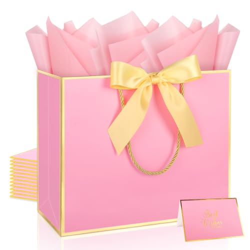 Addblu 6 Pack Pink Large Gift Bags with Handles & 18 Tissue Papers - color: Pink Gift Bag, size: 1 Count (Pack of 6)