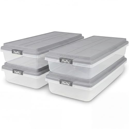 Hefty 63 Qt Hi-Rise Storage Bin with Lid, Stackable Plastic Storage Container, Organizer for Home, Garage & Closet, 4 Pack, Gray - size: 63 QT - 4 Pack