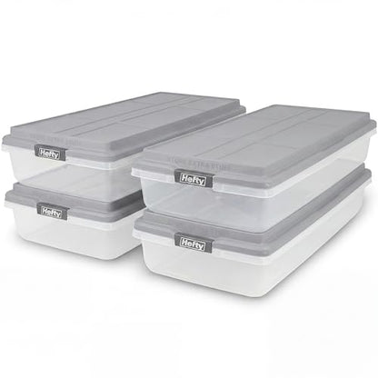 Hefty 63 Qt Hi-Rise Storage Bin with Lid, Stackable Plastic Storage Container, Organizer for Home, Garage & Closet, 4 Pack, Gray - size: 63 QT - 4 Pack