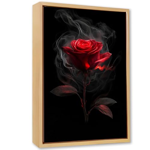Dark Moody Aesthetic Rose Bedroom Wooden Box Sign 8x12 Inch - color: Red Rose with Smoke