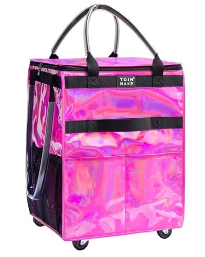 Reusable Grocery Bag with Wheels, Medium Glitter Pink Rolling Tote - color: Glitter Pink, size: Medium