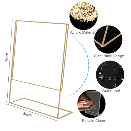 5x7 Gold Picture Frames, Clear Frameless Picture Frames, 6 Pack Acrylic Self Standing Photo Frames for Wedding Table Numbers, Restaurant Signs, Photos and Art Display - color: Gold, size: 5x7"