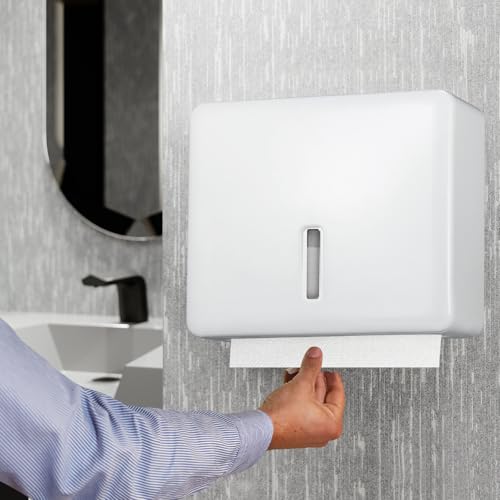 Stardrix Multifold Paper Towel Dispenser Wall Mount (White) – Large Capacity C-Fold, Trifold, and Folded Commercial Hand Towels Holder for Bathroom & Restroom – Adhesive or Screw Mounted - color: White