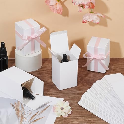 PH PandaHall 30pcs 2x2x3 inch Paper Essential Oil Packing Box, Small Packing Boxes Kraft Paperboard Gift Box Packaging Cases Gift Wrapping Boxes for Glass Dropper Bottles Diffuser Bottles, White - color: White