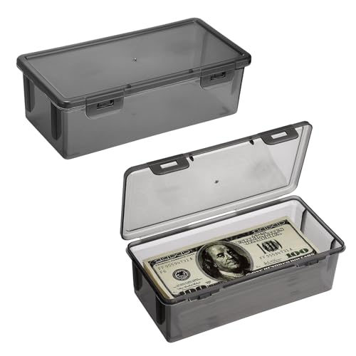Hipiwe 2-Pack Plastic Cash Box Money Organizer Black Currency Tray with Lid - size: 2 Pcs