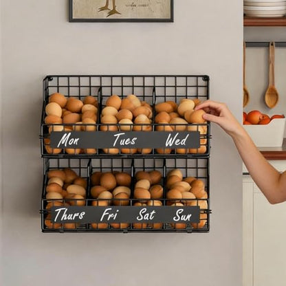 Egg Holder Countertop,Metal Egg Rack with Adjustable Dividers & DIY Labels - color: Black, size: 2-Tier X-Large