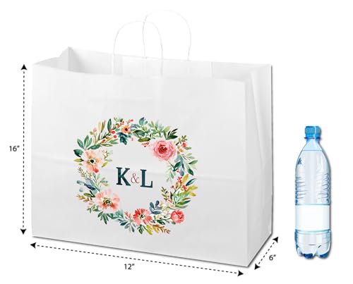 Flexicore Packaging 16"x6"x12" | 10 to 1,000 Pcs - White Kraft Paper Bags, Shopping, Merchandise, Party, Gift Bags, (Custom Printed-White)