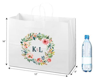 Flexicore Packaging 16"x6"x12" | 10 to 1,000 Pcs - White Kraft Paper Bags, Shopping, Merchandise, Party, Gift Bags, (Custom Printed-White)