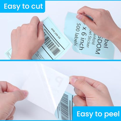 Label KINGDOM 4"x 6" Fanfold Blue Thermal Label Printer Paper, 500 Stickers - color: Black on Blue-500pcs