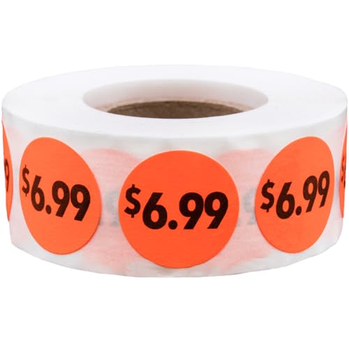 Fluorescent Red 6.99 Circle Dot Stickers, 3/4 Inch Round Price Labels, 500 Total Adhesive Stickers on a Roll for Retail Pricing, Inventory, Sales, and Promotions – Made in The USA - color: $6.99