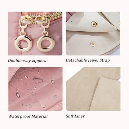 KarSyon Travel Jewelry Case Organizer Boxes with 8 Velvet Zipper Pouches - color: Dark Pink, size: Small