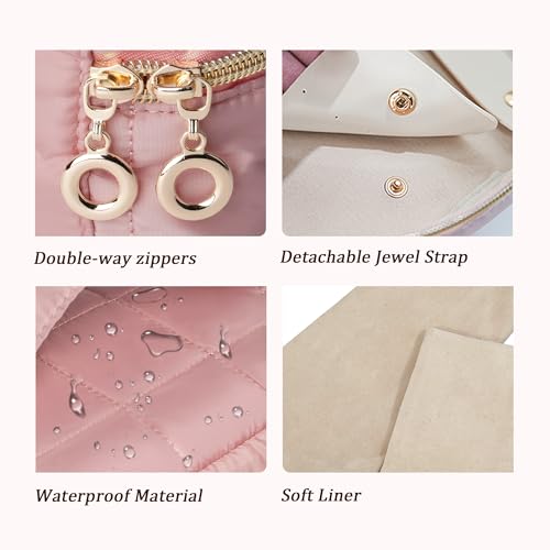 KarSyon Travel Jewelry Case Organizer Boxes with 10 Velvet Zipper Pouches - color: Dark Pink, size: Large