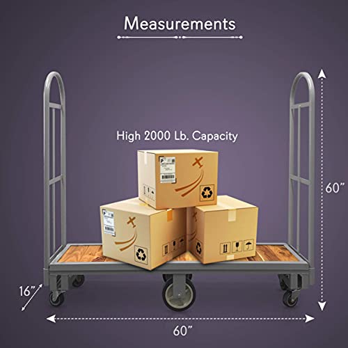 HaulPro Narrow Aisle U-Boat Platform Truck Dolly | 16 x 60 Heavy Duty Utility Cart with Thick Wood Deck | Premium Hand Truck Can Hold Loads Up to 2,000 Pounds | Hand Cart with Dual Removable Handles - size: 16 x 60 " Wood U-Boat