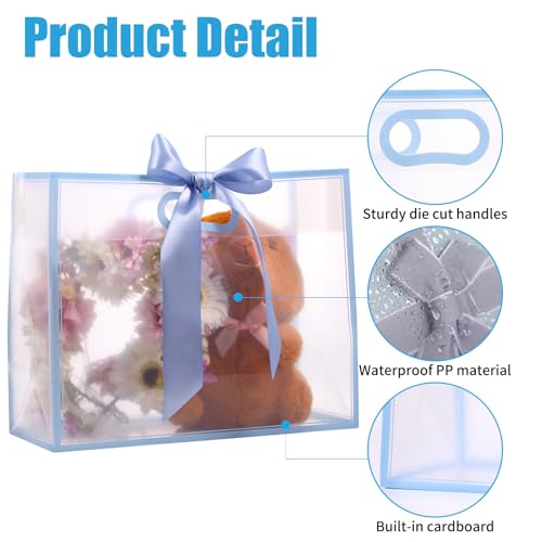 GAWBYET 24 Pcs Clear Plastic Gift Bags with Handles,Blue - color: (Blue-12x10x5 Inch)