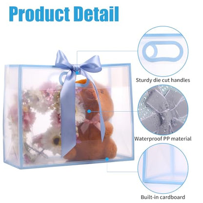 GAWBYET 24 Pcs Clear Plastic Gift Bags with Handles,Blue - color: (Blue-12x10x5 Inch)