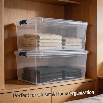 2Pack 105 Quart Clear Plastic Storage Bin with Lid, Large Home Organizer
