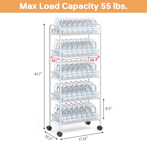 TOOLF 5 Tier Rolling Cart, Metal Utility Storage Cart with Wheels, White - color: White, size: 5-Tier