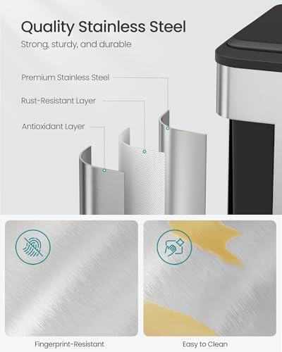 SONGMICS Trash Can, 2 x 8 Gallon (2 x 30 L), Stainless Steel - color: Metallic Silver