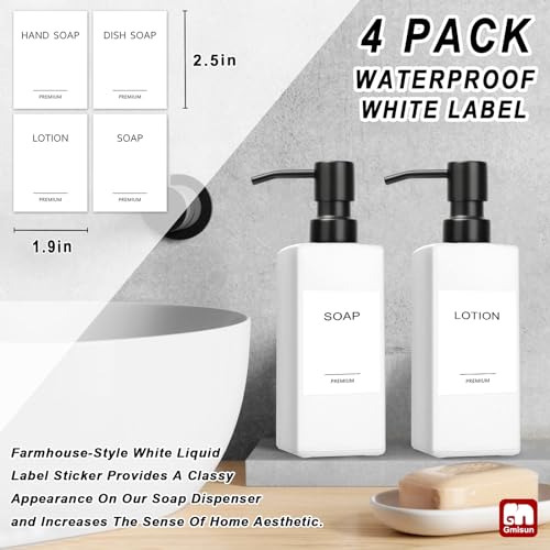 GMISUN White Soap Dispenser, Bathroom Hand Soap Dispenser, Glass Dispenser with Stainless Steel Pump, Kitchen Hand and Dish Soap Dispensers, 12 fl oz/350ml Liquid Refillable Soap and Lotion Bottle - color: White Bottle + Black Pump, size: 2 Pack